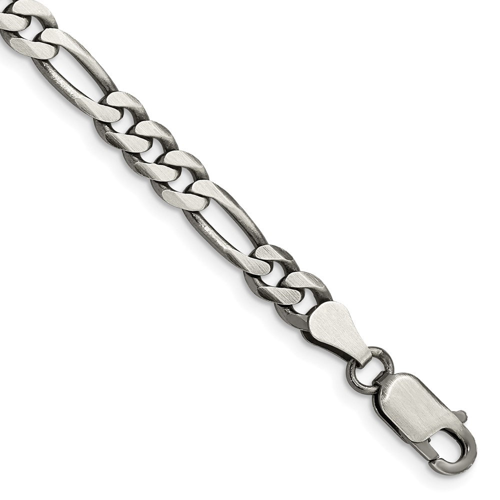 8 Inch Sterling Silver Antiqued 5.5mm Figaro Chain Bracelet