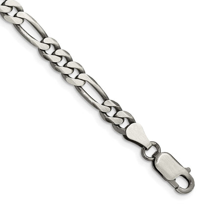 8 Inch Sterling Silver Antiqued 5.5mm Figaro Chain Bracelet