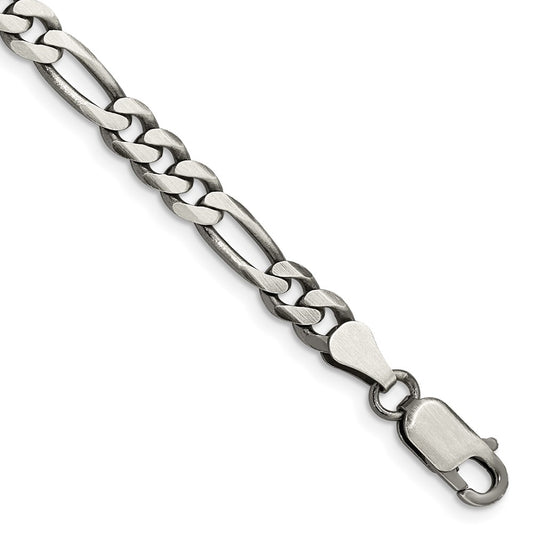 8 Inch Sterling Silver Antiqued 5.5mm Figaro Chain Bracelet