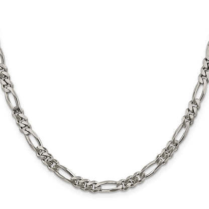 28 Inch Sterling Silver Rhodium-Plated 5.25mm Figaro Chain Necklace