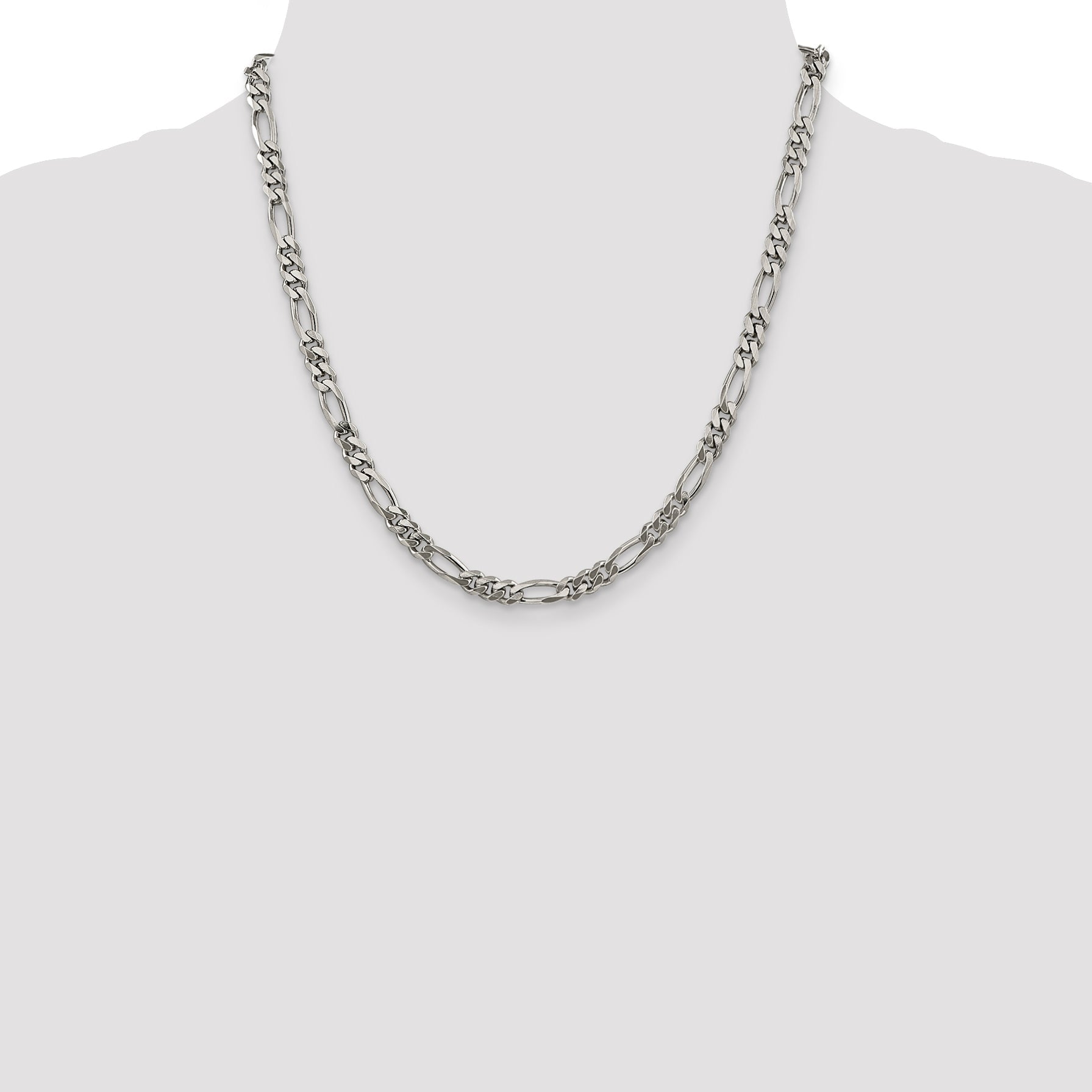 20 Inch Sterling Silver Rhodium-Plated 5.25mm Figaro Chain Necklace