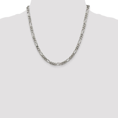 20 Inch Sterling Silver Rhodium-Plated 5.25mm Figaro Chain Necklace