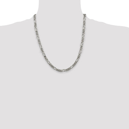 22 Inch Sterling Silver Rhodium-Plated 5.25mm Figaro Chain Necklace