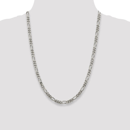 24 Inch Sterling Silver Rhodium-Plated 5.25mm Figaro Chain Necklace