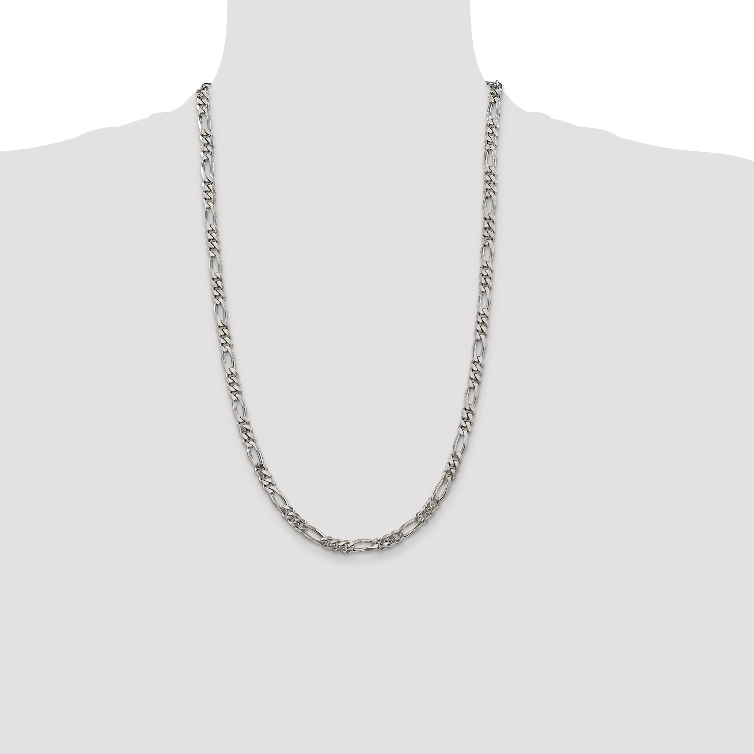 26 Inch Sterling Silver Rhodium-Plated 5.25mm Figaro Chain Necklace