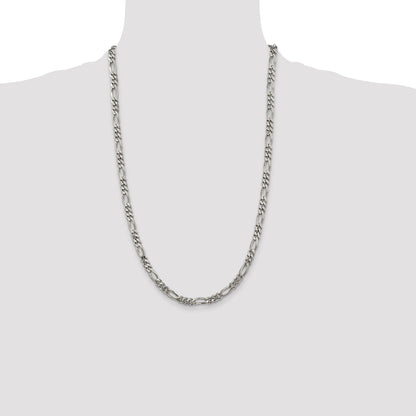 26 Inch Sterling Silver Rhodium-Plated 5.25mm Figaro Chain Necklace