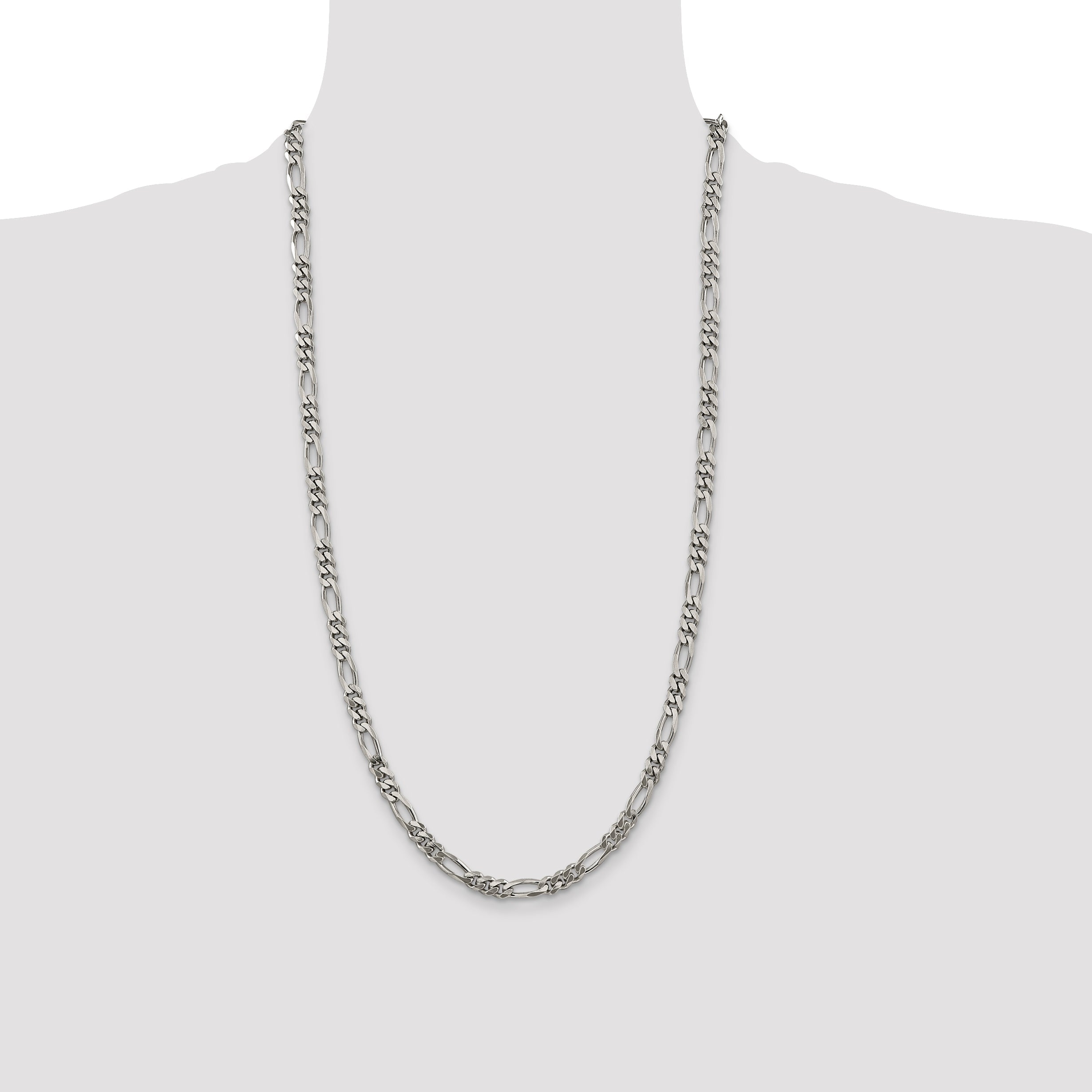 28 Inch Sterling Silver Rhodium-Plated 5.25mm Figaro Chain Necklace