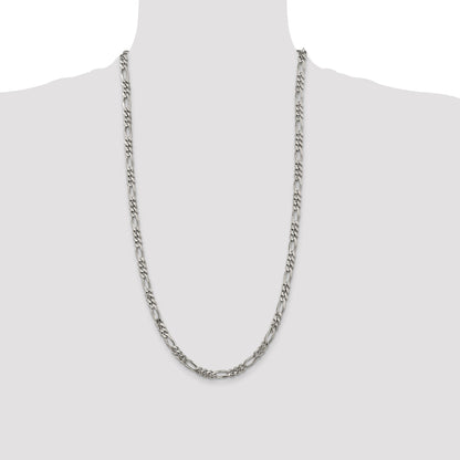 28 Inch Sterling Silver Rhodium-Plated 5.25mm Figaro Chain Necklace