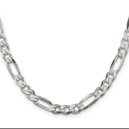 28 Inch Sterling Silver 6.75mm Figaro Chain Necklace