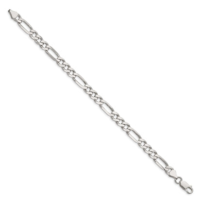 8 Inch Sterling Silver Rhodium-Plated 6.5mm Figaro Chain Bracelet