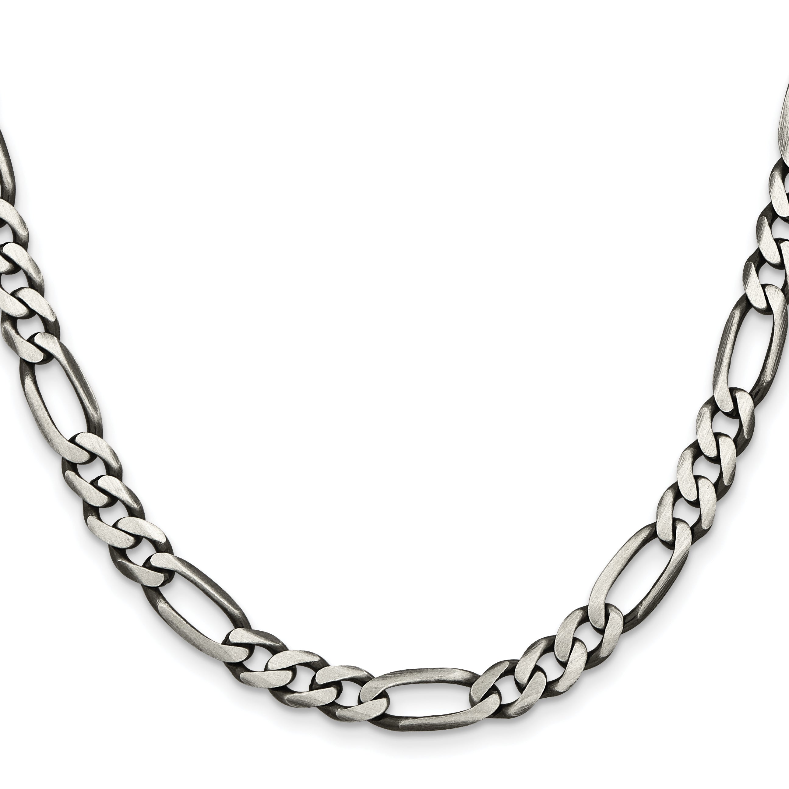 24 Inch Sterling Silver Antiqued 6.5mm Figaro Chain Necklace