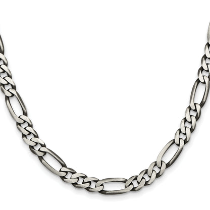 24 Inch Sterling Silver Antiqued 6.5mm Figaro Chain Necklace