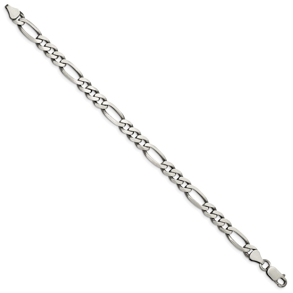 8 Inch Sterling Silver Antiqued 6.5mm Figaro Chain Bracelet
