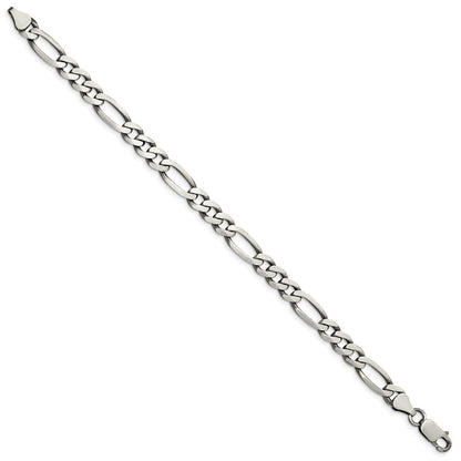 9 Inch Sterling Silver Antiqued 6.5mm Figaro Chain Bracelet
