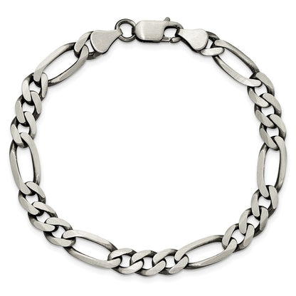 8 Inch Sterling Silver Antiqued 6.5mm Figaro Chain Bracelet