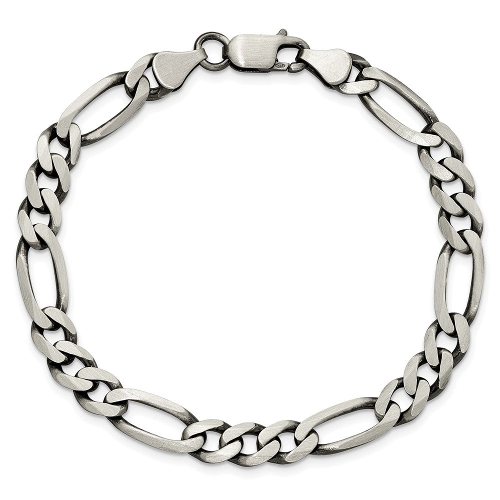 9 Inch Sterling Silver Antiqued 6.5mm Figaro Chain Bracelet
