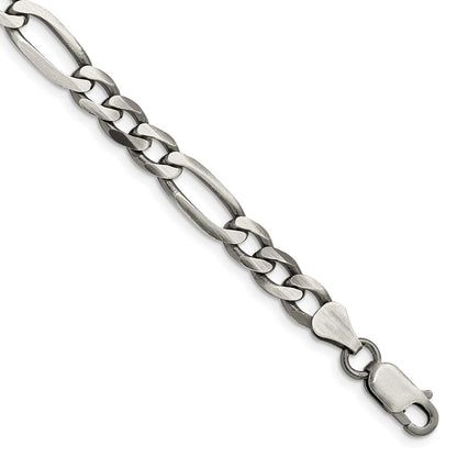 8 Inch Sterling Silver Antiqued 6.5mm Figaro Chain Bracelet