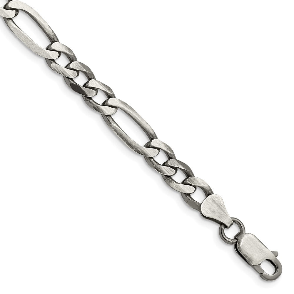 9 Inch Sterling Silver Antiqued 6.5mm Figaro Chain Bracelet
