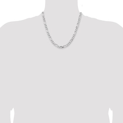 20 Inch Sterling Silver Rhodium-Plated 6.5mm Figaro Chain Necklace