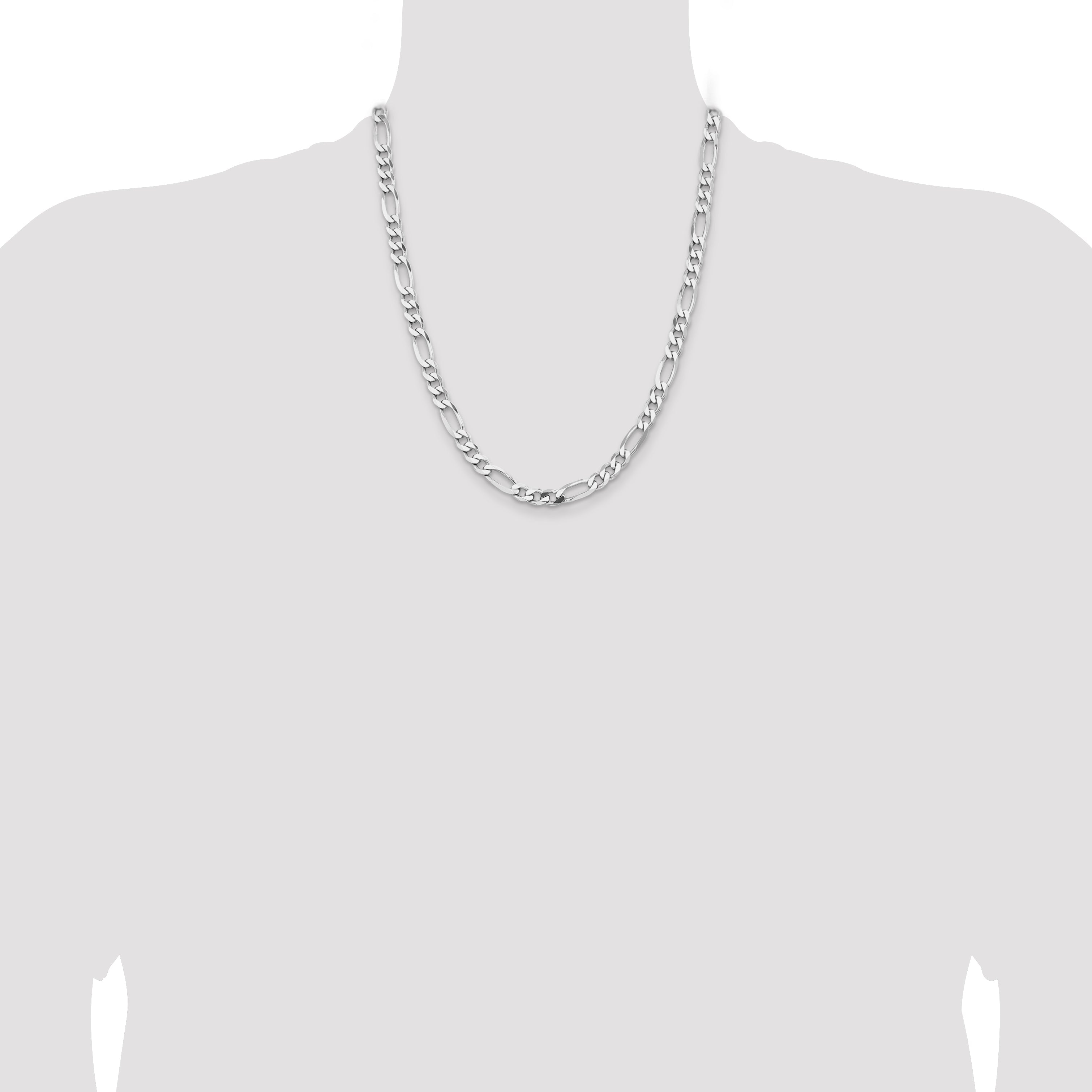 22 Inch Sterling Silver Rhodium-Plated 6.5mm Figaro Chain Necklace