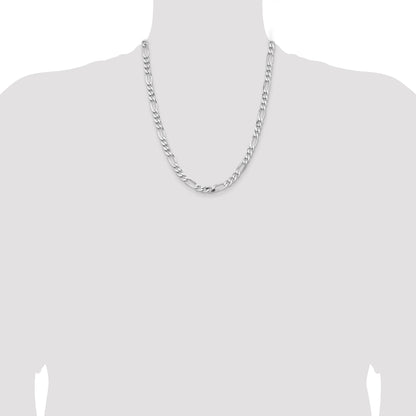 22 Inch Sterling Silver Rhodium-Plated 6.5mm Figaro Chain Necklace