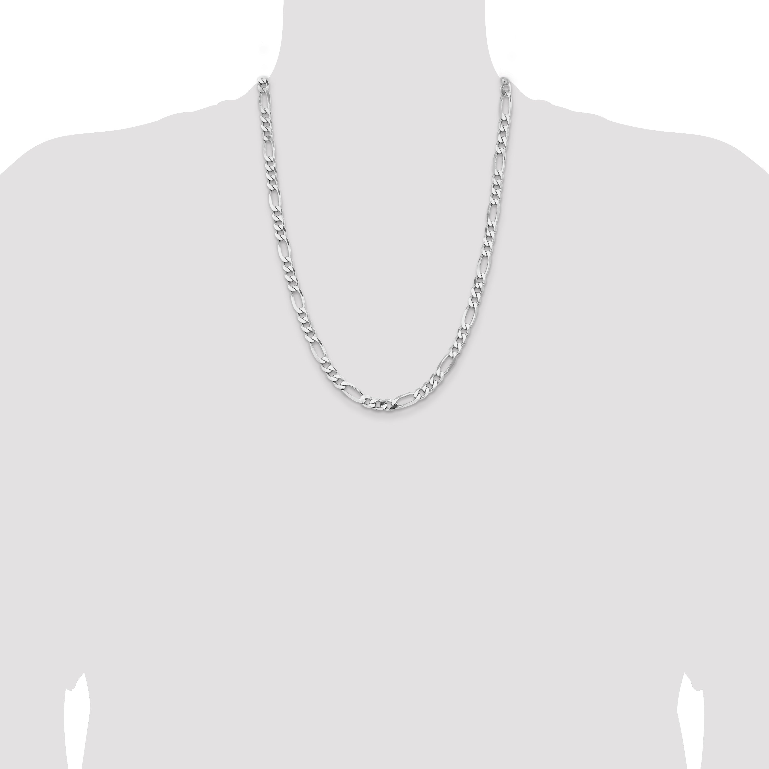 24 Inch Sterling Silver Rhodium-Plated 6.5mm Figaro Chain Necklace