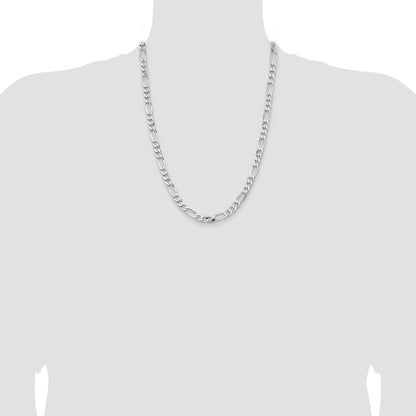24 Inch Sterling Silver Rhodium-Plated 6.5mm Figaro Chain Necklace