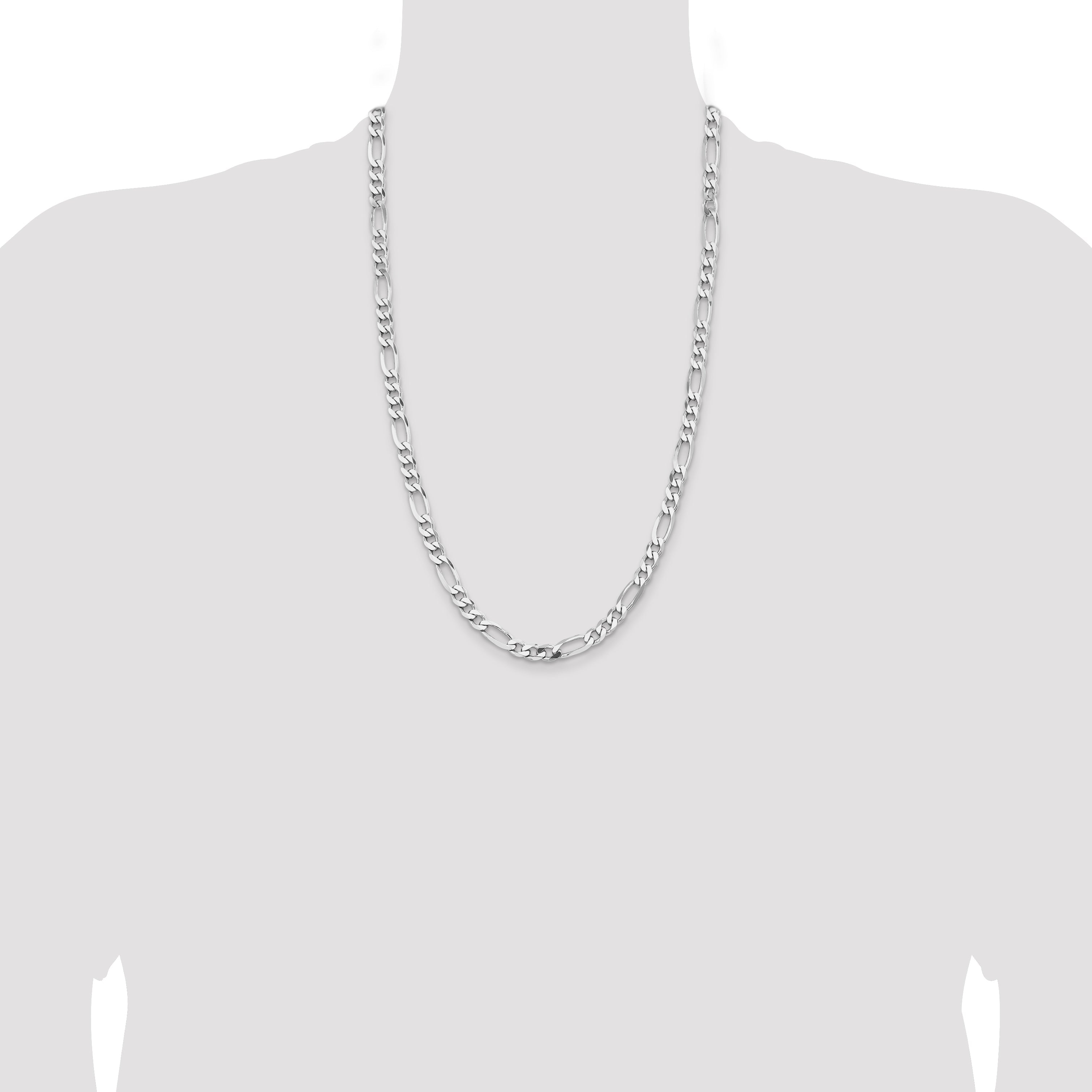 26 Inch Sterling Silver Rhodium-Plated 6.5mm Figaro Chain Necklace