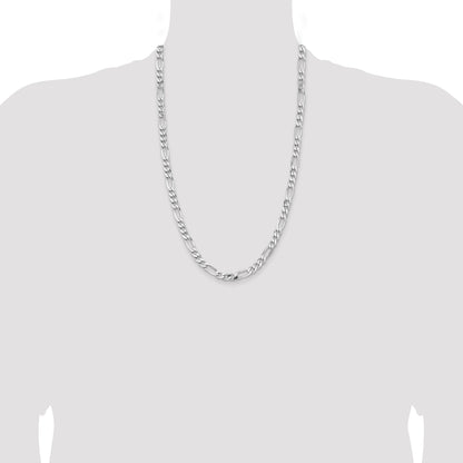 26 Inch Sterling Silver Rhodium-Plated 6.5mm Figaro Chain Necklace