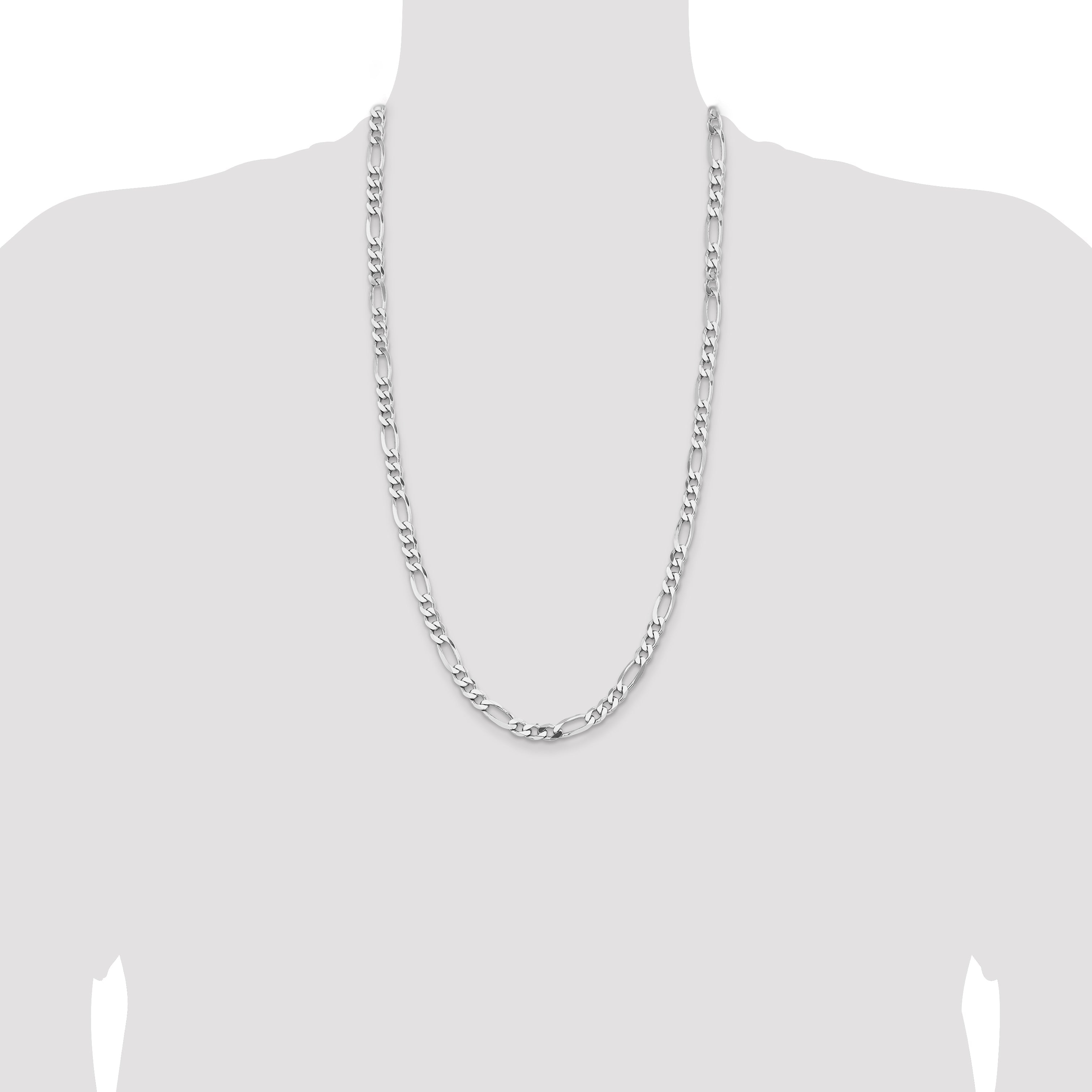 28 Inch Sterling Silver Rhodium-Plated 6.5mm Figaro Chain Necklace