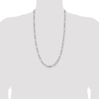 28 Inch Sterling Silver Rhodium-Plated 6.5mm Figaro Chain Necklace