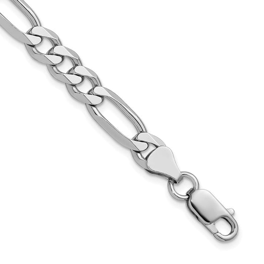 9 Inch Sterling Silver Rhodium-Plated 6.5mm Figaro Chain Bracelet