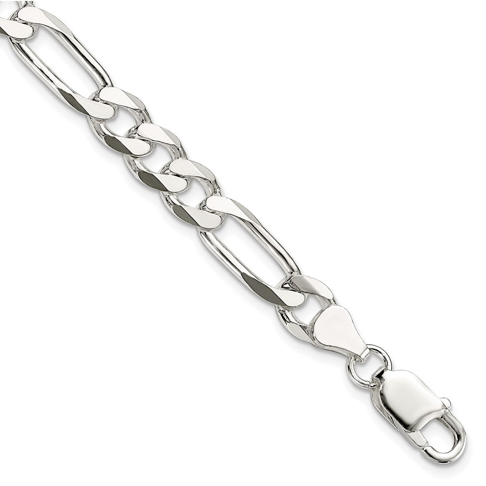 9 Inch Sterling Silver 7.5mm Figaro Chain Bracelet