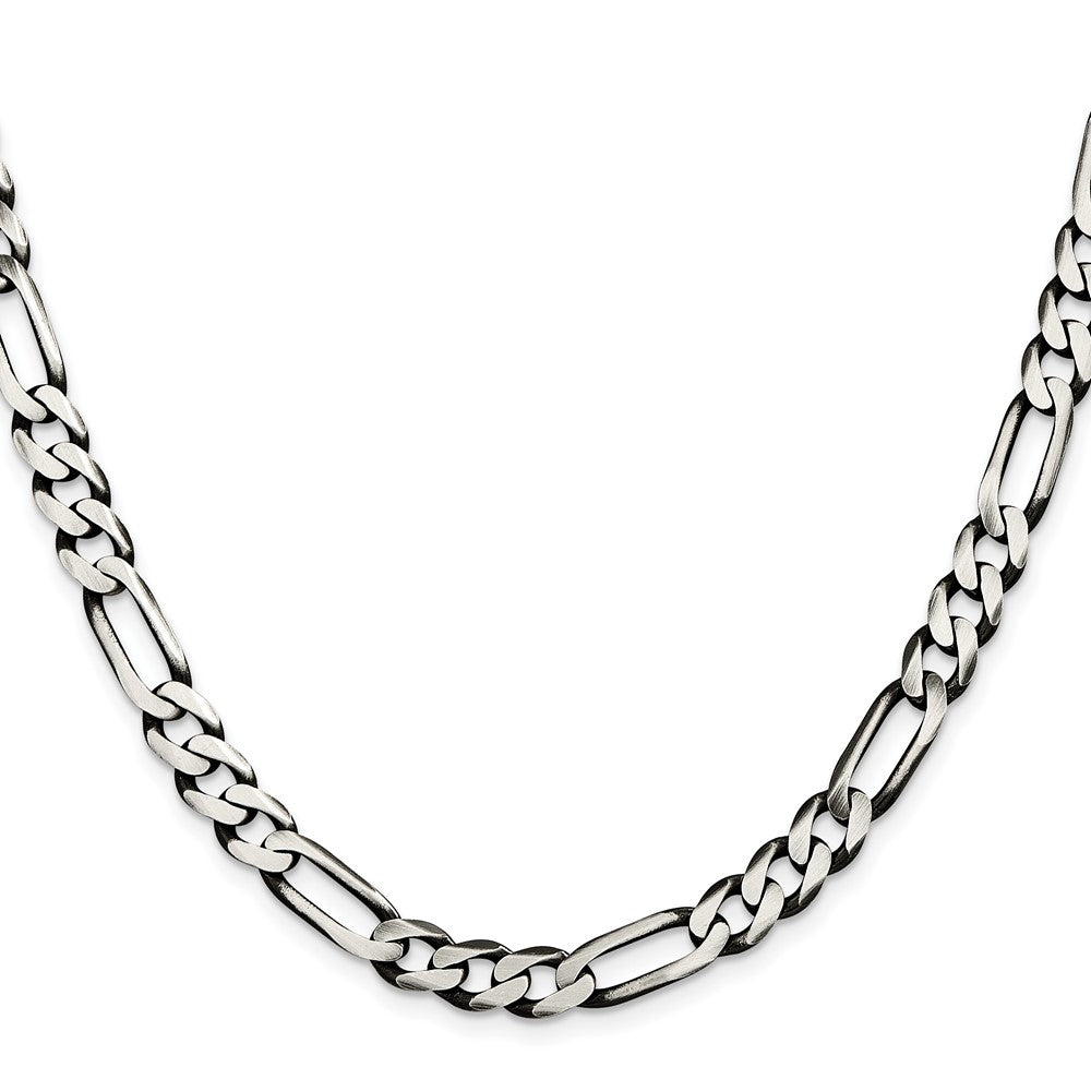 22 Inch Sterling Silver Antiqued 7.5mm Figaro Chain Necklace