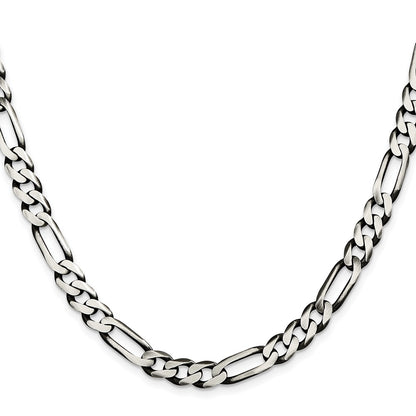 26 Inch Sterling Silver Antiqued 7.5mm Figaro Chain Necklace