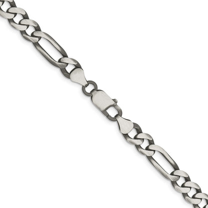 22 Inch Sterling Silver Antiqued 7.5mm Figaro Chain Necklace