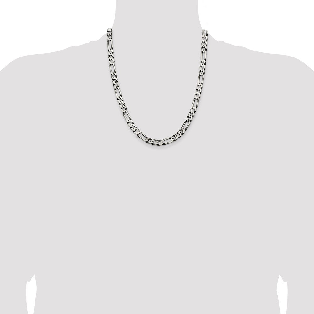 22 Inch Sterling Silver Antiqued 7.5mm Figaro Chain Necklace