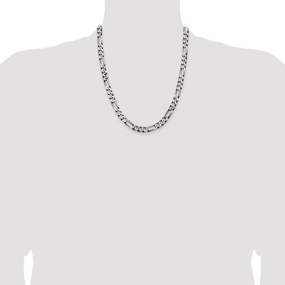 22 Inch Sterling Silver Antiqued 7.5mm Figaro Chain Necklace