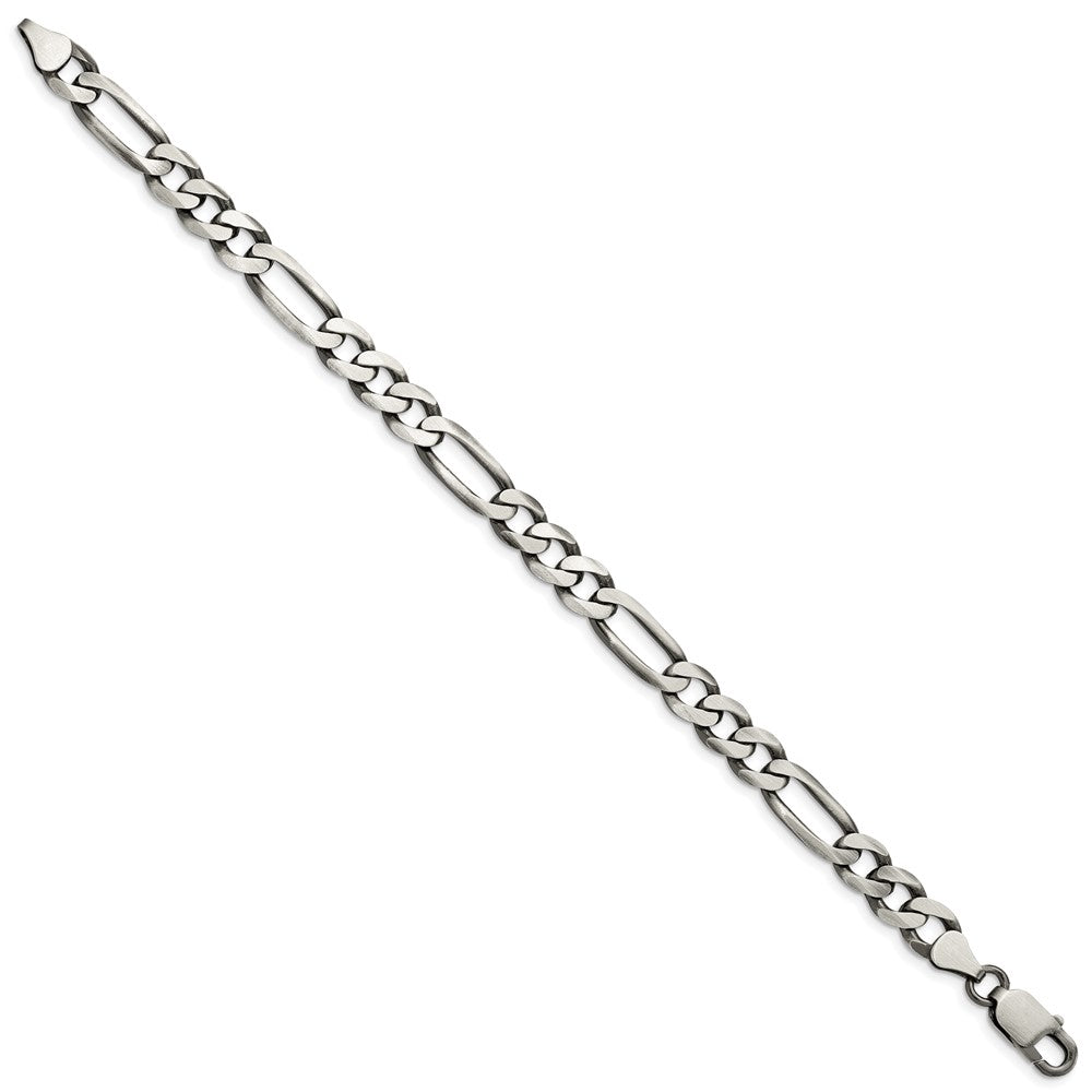 8 Inch Sterling Silver Antiqued 7.5mm Figaro Chain Bracelet