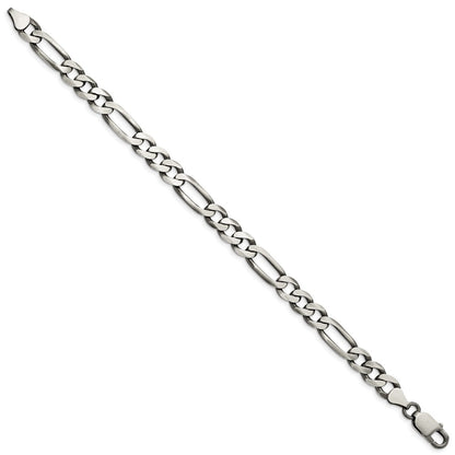 8 Inch Sterling Silver Antiqued 7.5mm Figaro Chain Bracelet