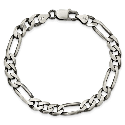 8 Inch Sterling Silver Antiqued 7.5mm Figaro Chain Bracelet