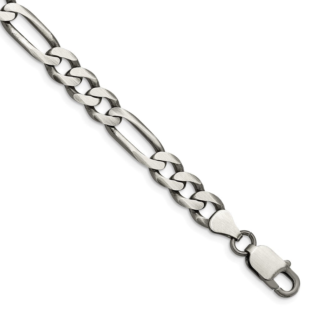 9 Inch Sterling Silver Antiqued 7.5mm Figaro Chain Bracelet