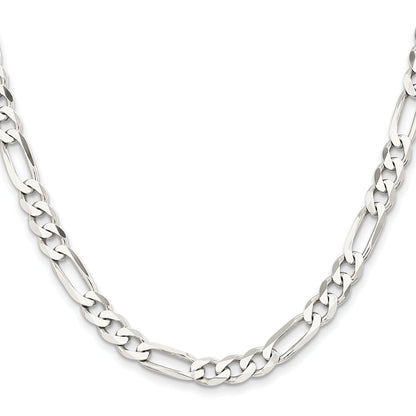 20 Inch Sterling Silver Rhodium-Plated 7.5mm Figaro Chain Necklace