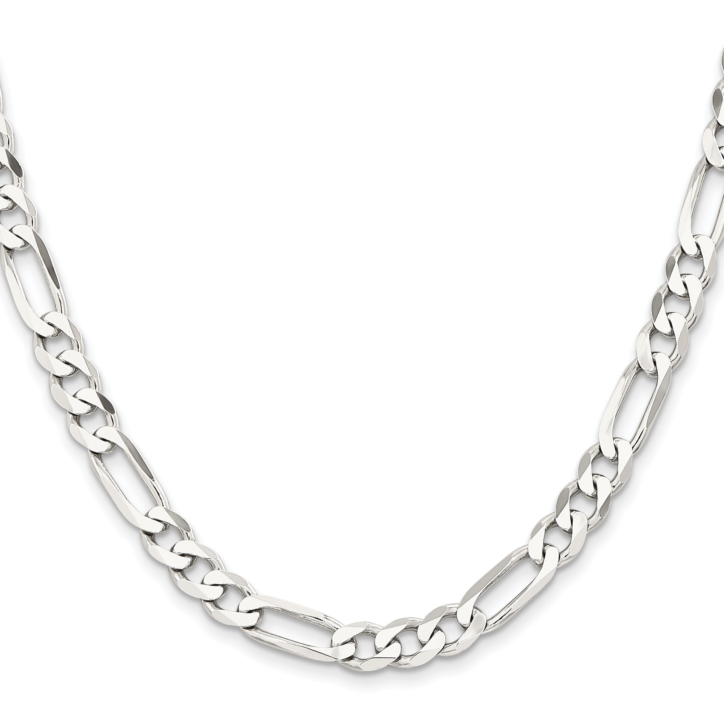 28 Inch Sterling Silver Rhodium-Plated 7.5mm Figaro Chain Necklace