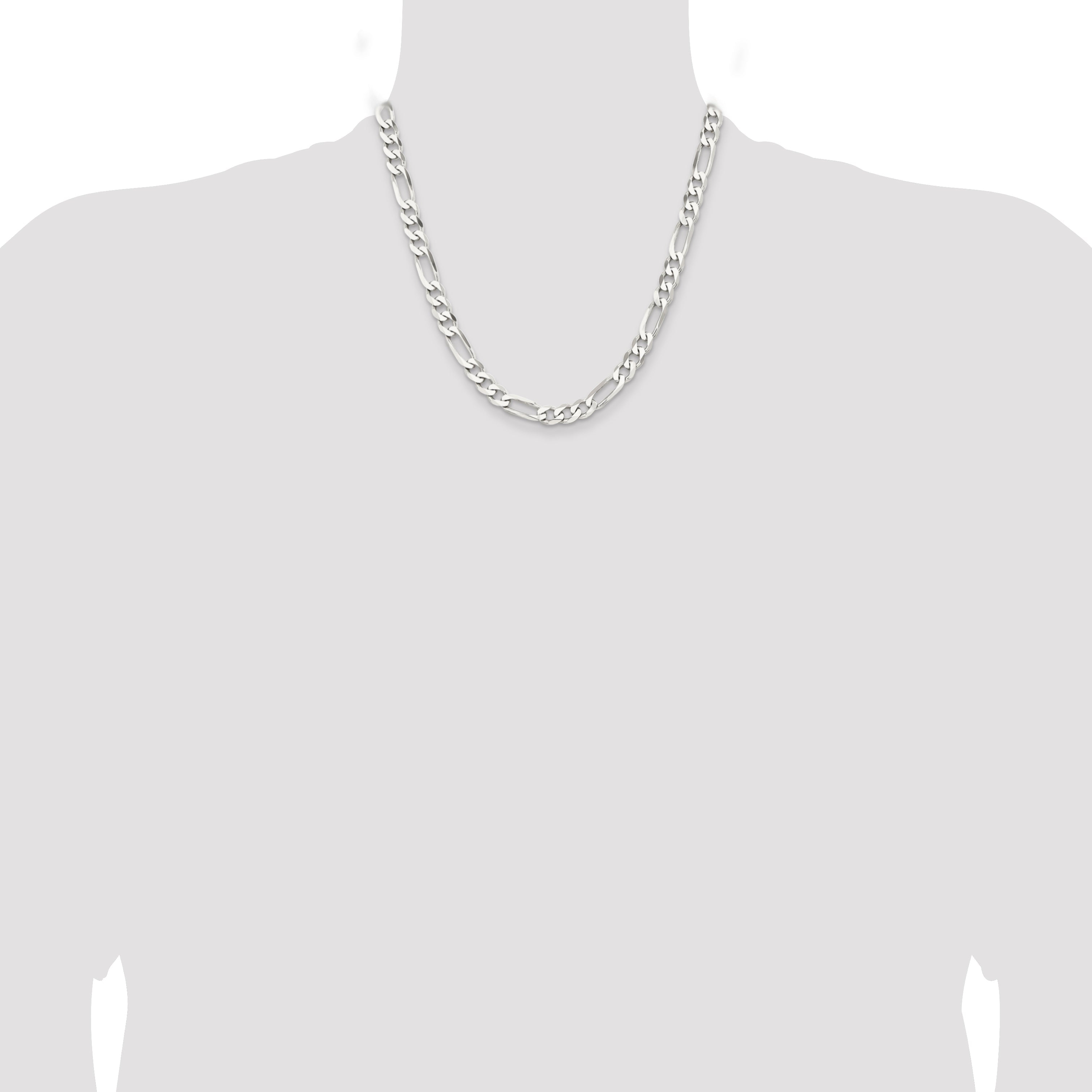 20 Inch Sterling Silver Rhodium-Plated 7.5mm Figaro Chain Necklace