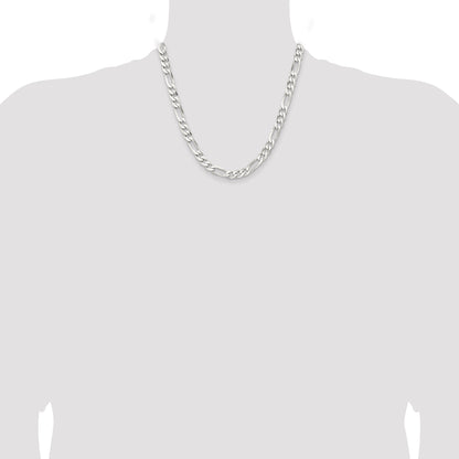 20 Inch Sterling Silver Rhodium-Plated 7.5mm Figaro Chain Necklace