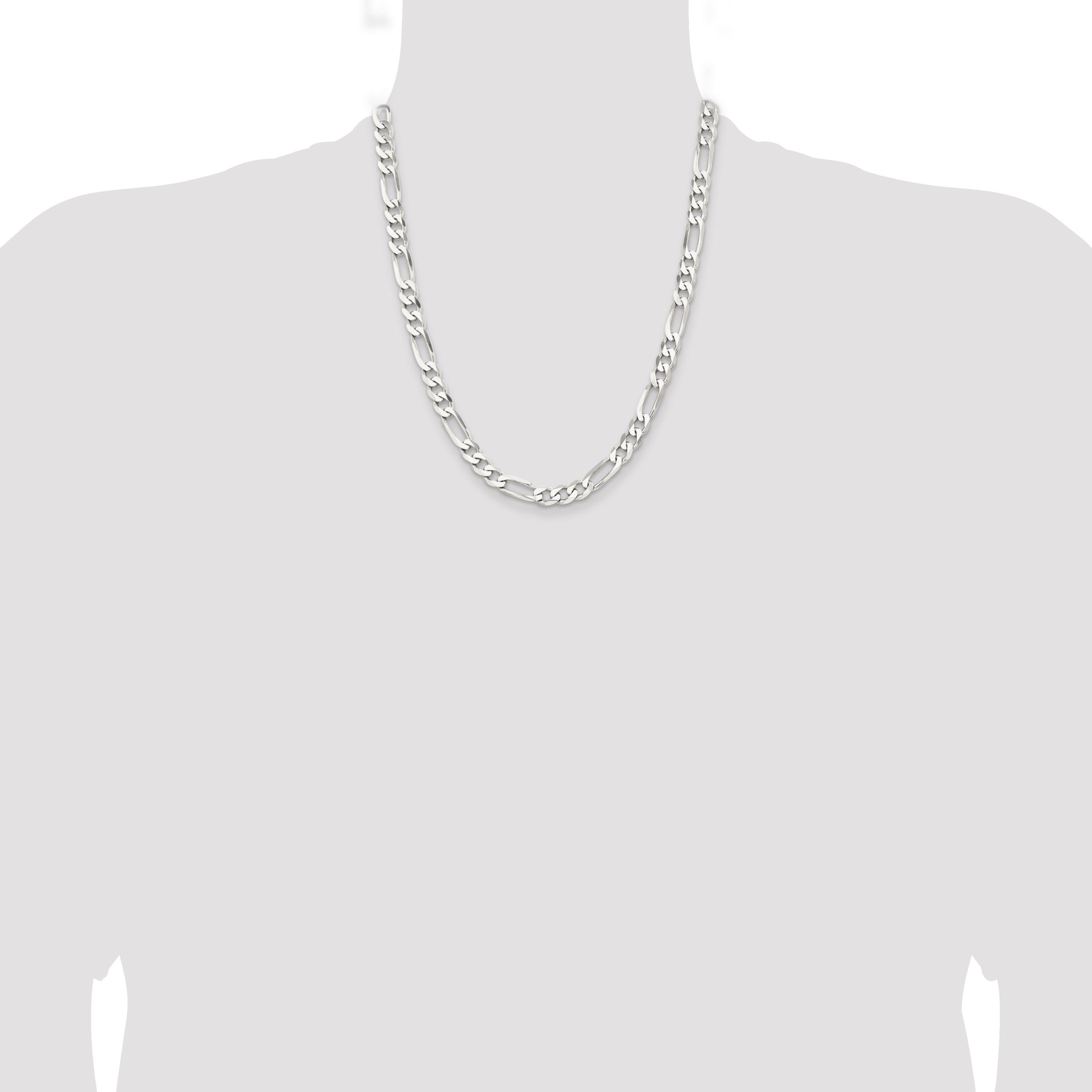 22 Inch Sterling Silver Rhodium-Plated 7.5mm Figaro Chain Necklace