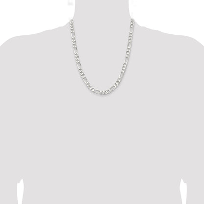 22 Inch Sterling Silver Rhodium-Plated 7.5mm Figaro Chain Necklace