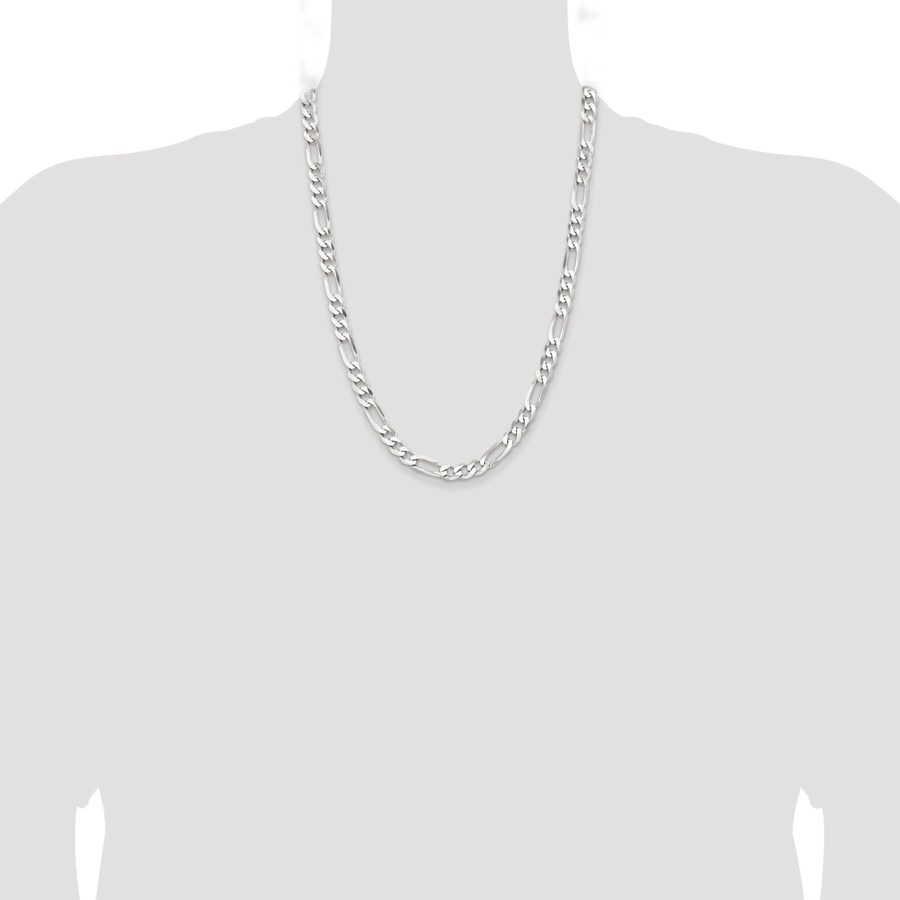 24 Inch Sterling Silver Rhodium-Plated 7.5mm Figaro Chain Necklace