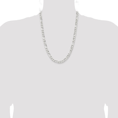 24 Inch Sterling Silver Rhodium-Plated 7.5mm Figaro Chain Necklace